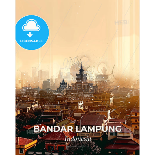 Bandar Lampung Skyline Composite Art Bright - A city with buildings and a large tower - Square format print template