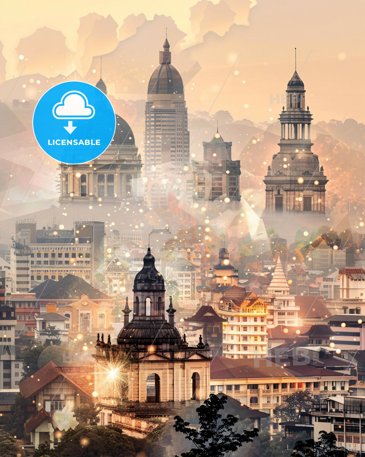 Bandung Skyline Double Exposure Art Print - A city with many buildings