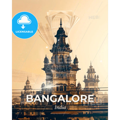 Bangalore Skyline Composite Art in Local Colors - A large building with towers and a tower - Square format print template