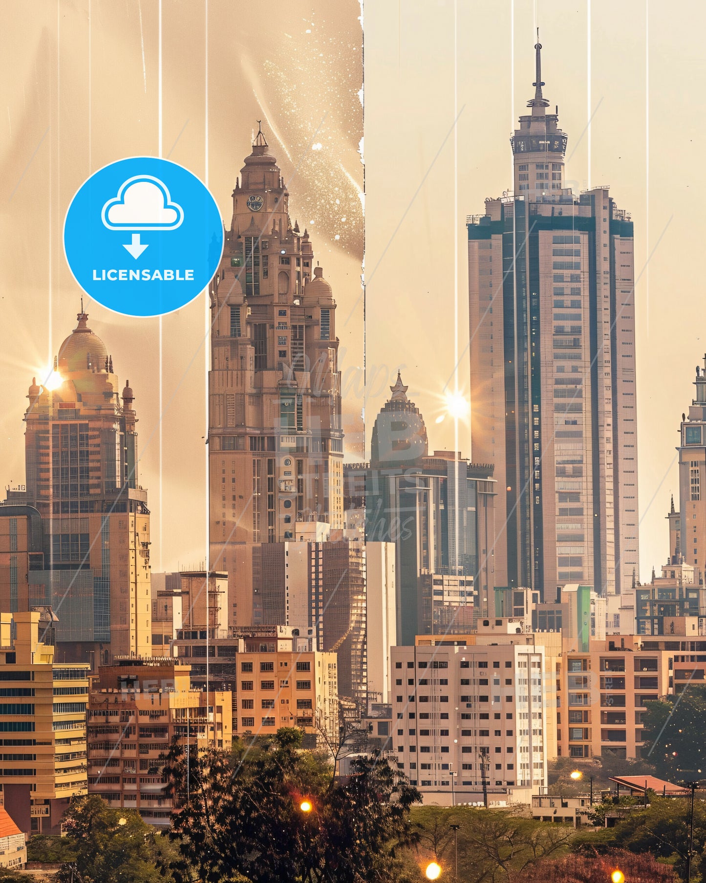 Bangalore Skyline Double Exposure Art Composite - A city skyline with many tall buildings