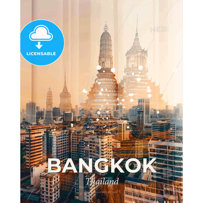 Bangkok Art Deco Skyline Vista Poster - A city with many tall buildings - Square format print template