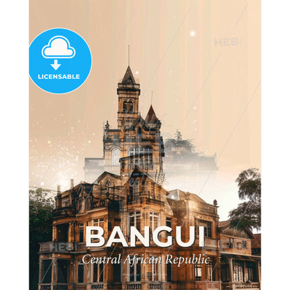 Immerse in Bangui's Charm: Skyline Vista of Local Icons - A building with a tower - Square format print template