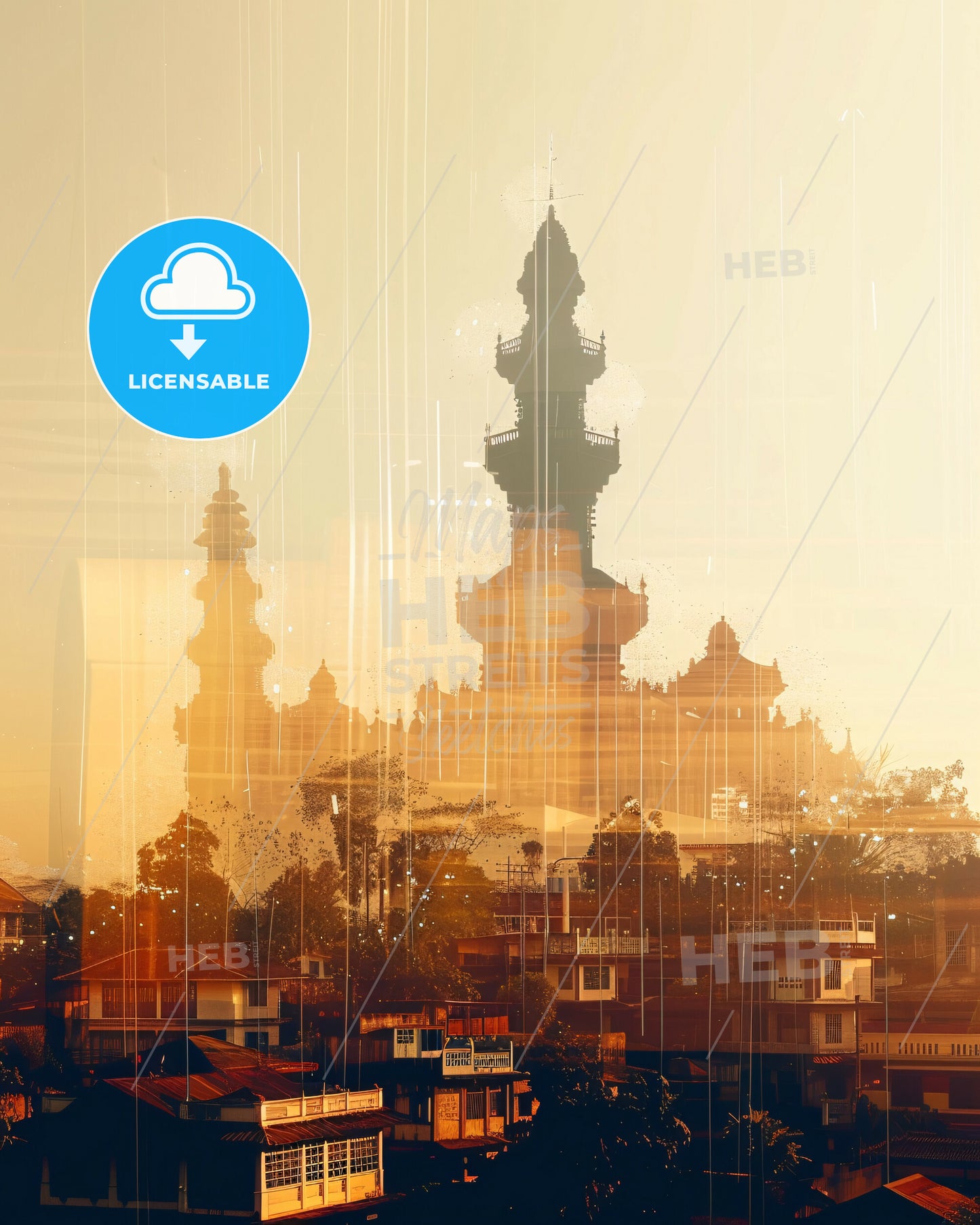 Banjarmasin Skyline Double Exposure Poster Art - A building with a tower