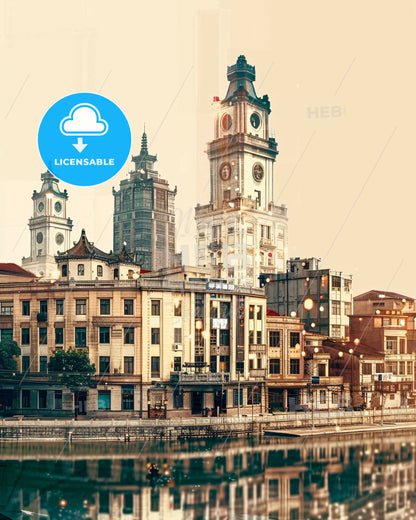 Baoding City Skyline Night Panorama - A city with a clock tower