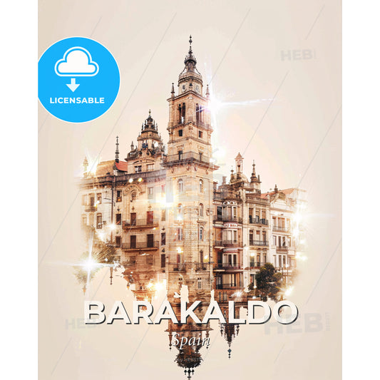 Barakaldo Skyline Poster: Vibrant City Lightscape - A building with a tower and a reflection of it - Square format print template