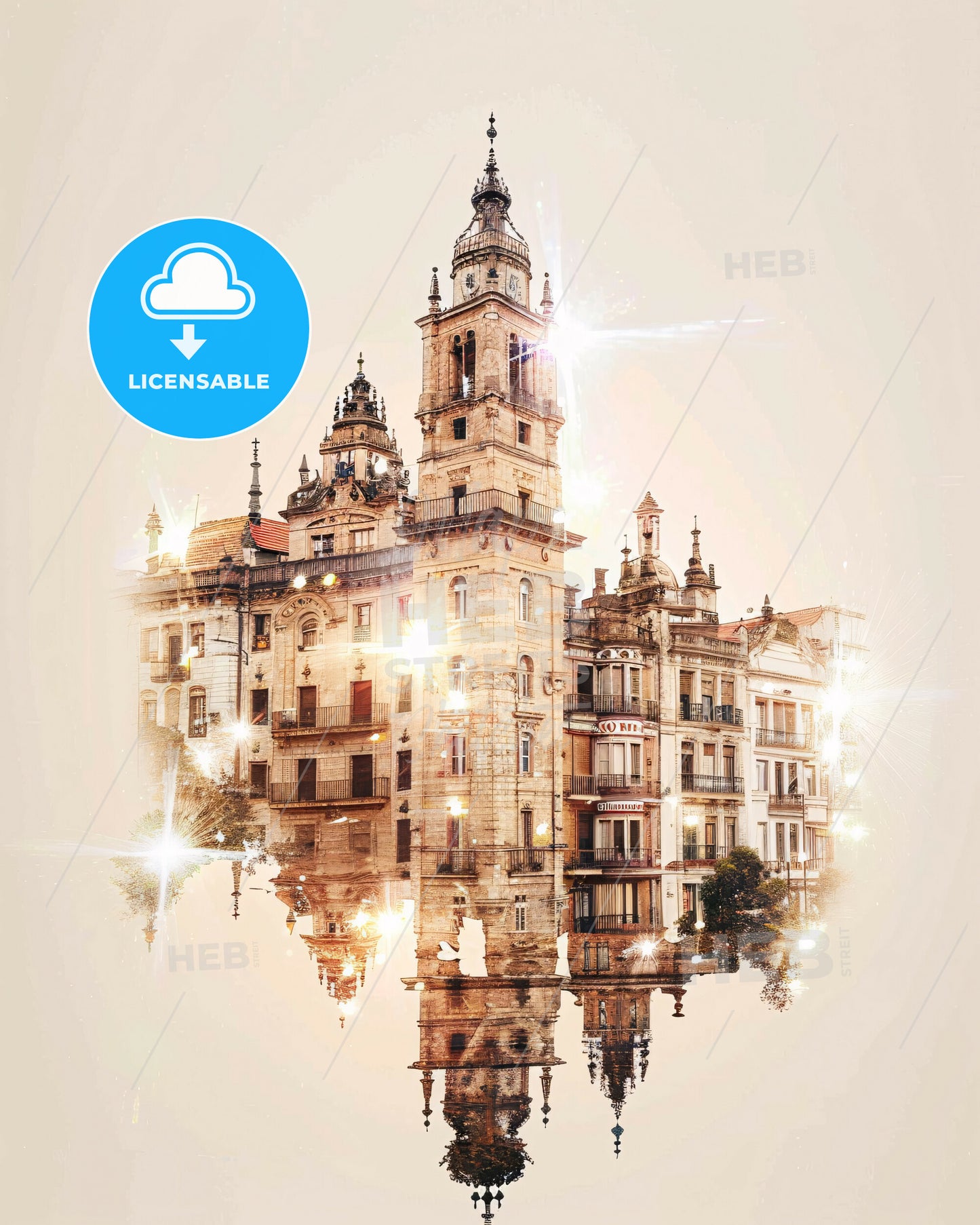 Barakaldo Skyline Poster: Vibrant City Lightscape - A building with a tower and a reflection of it