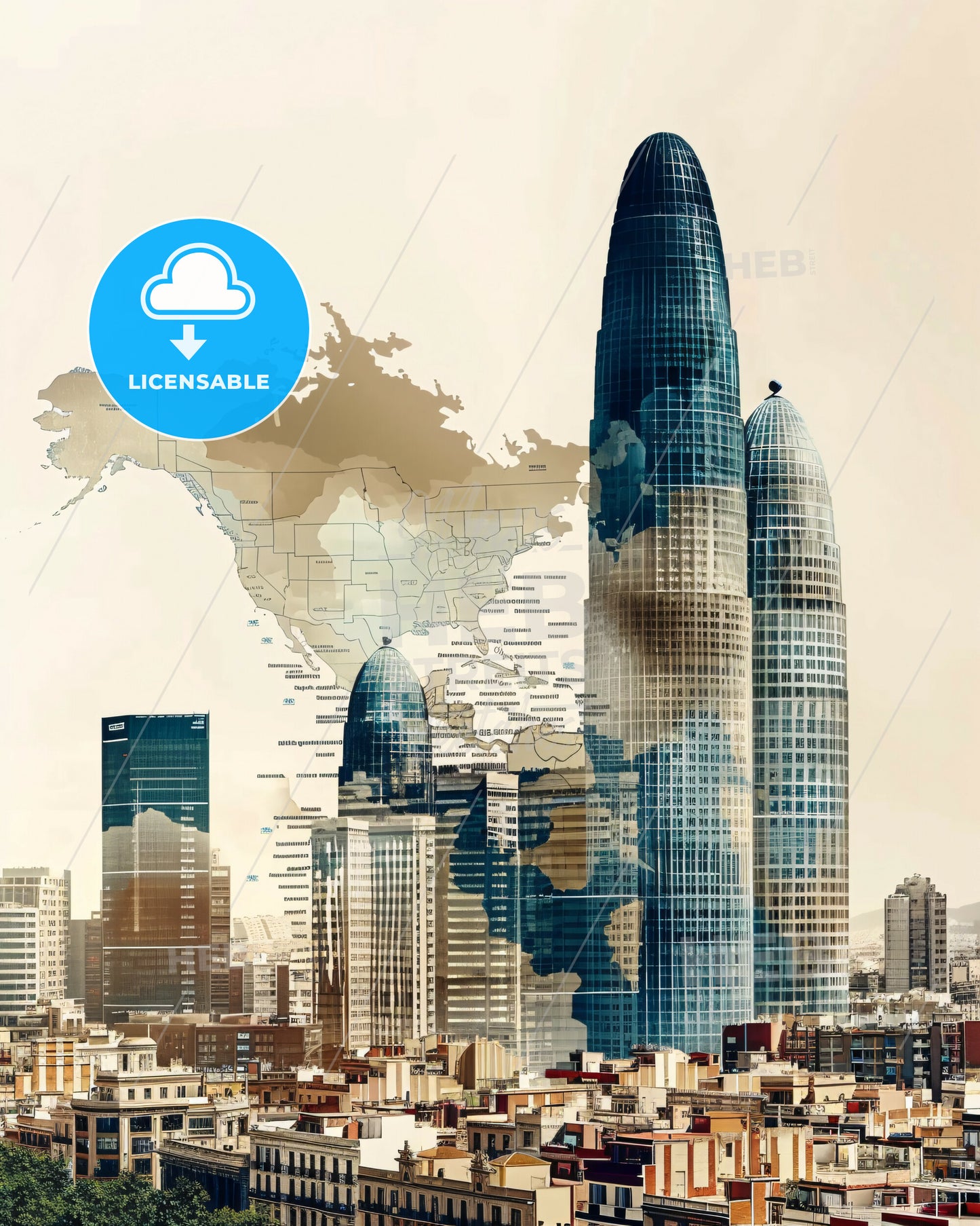 Barcelona Spain Skyline Silhouette Poster - A city with tall buildings and map