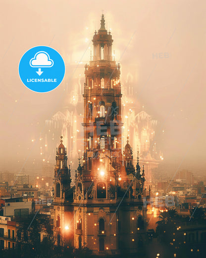 Barcelona, Venezuela: City Dreamscape Panorama - A large building with a tower and a city in the background