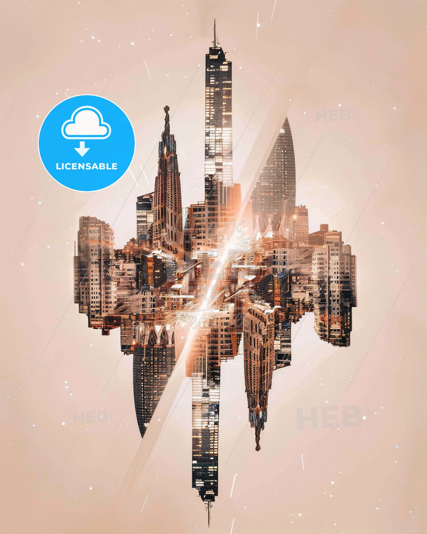 Barcelona, Venezuela: City Skyline Art in Double Exposure - A city in the sky