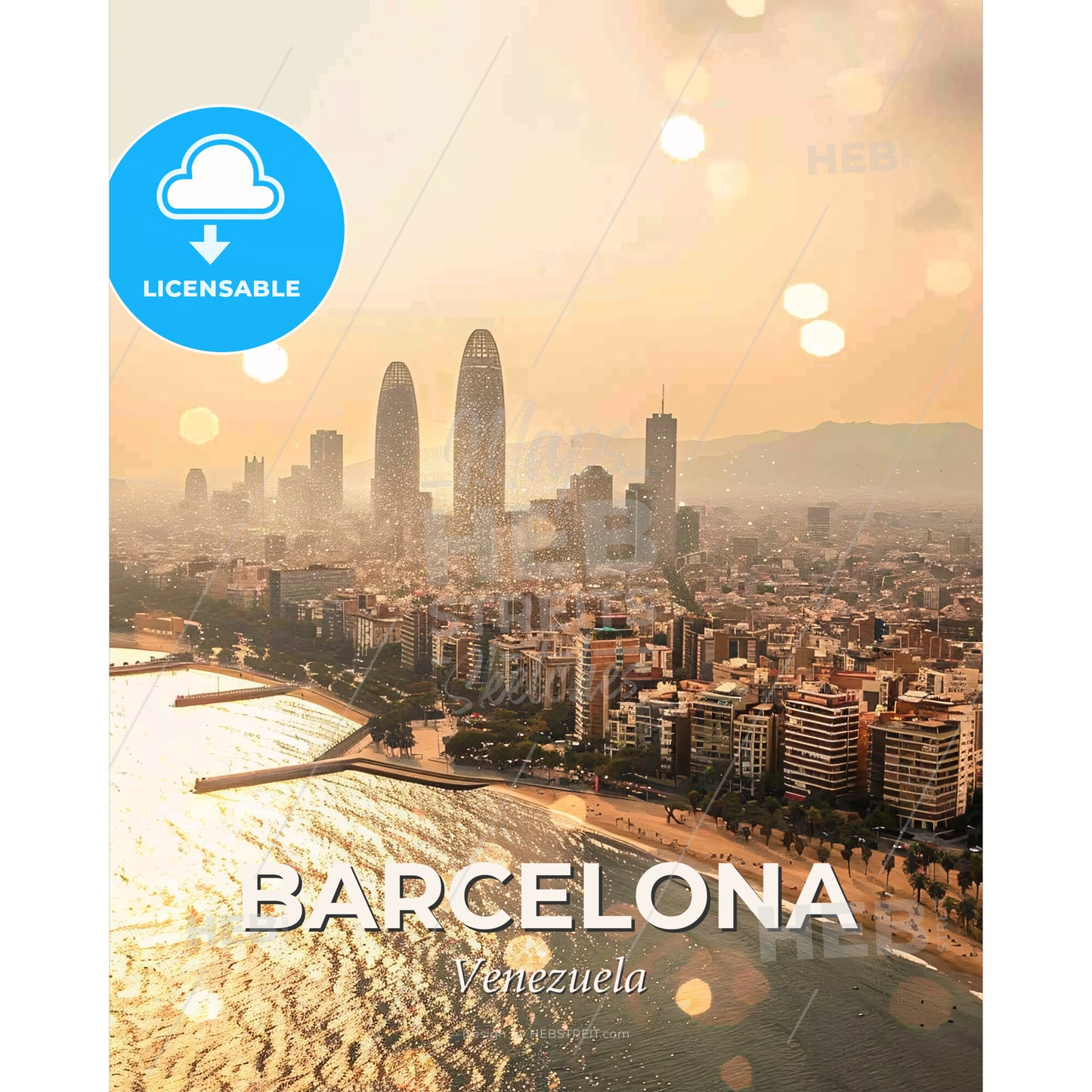 Barcelona Skyline Mosaic Art Poster - A city by the water - Square format print template