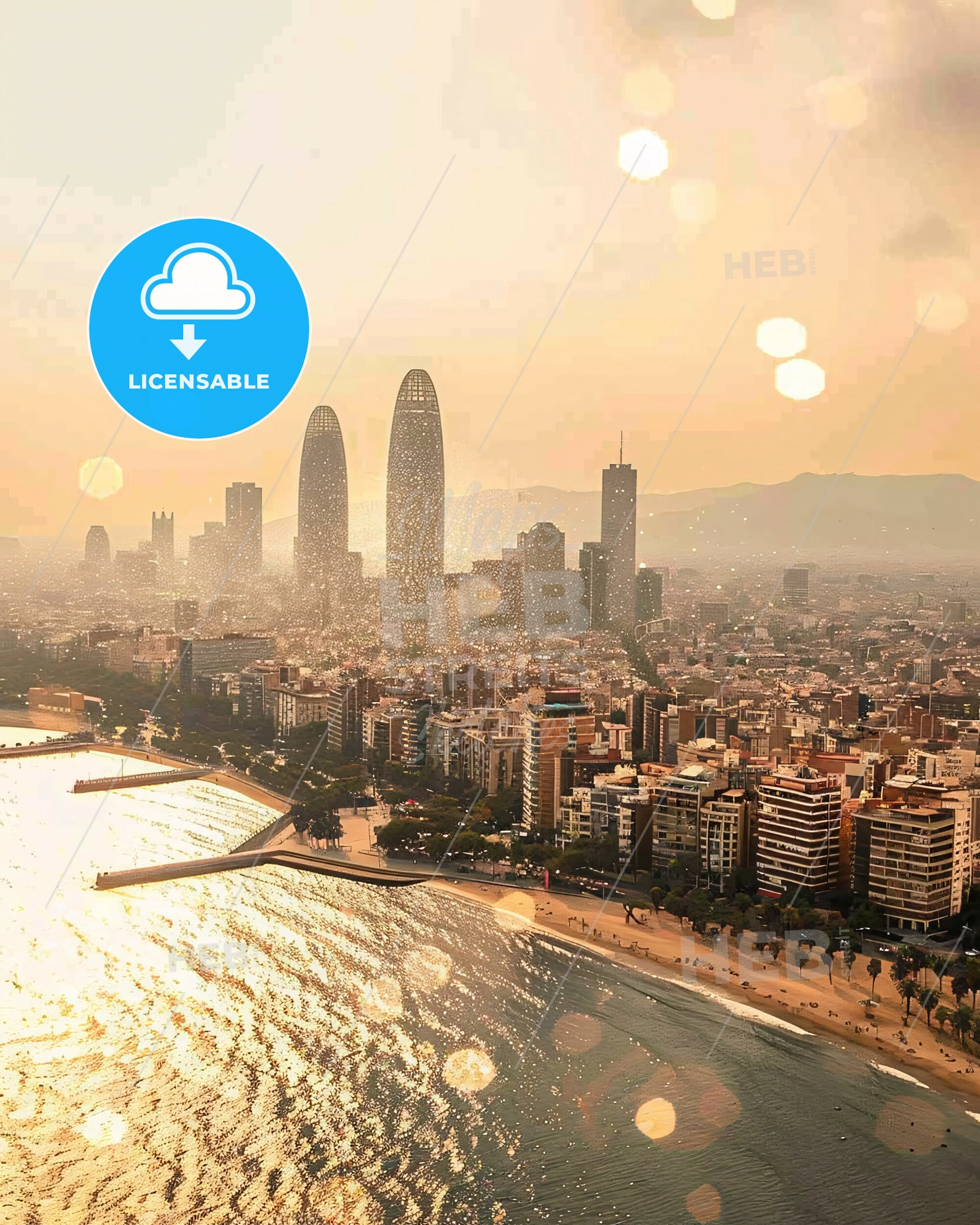 Barcelona Skyline Mosaic Art Poster - A city by the water