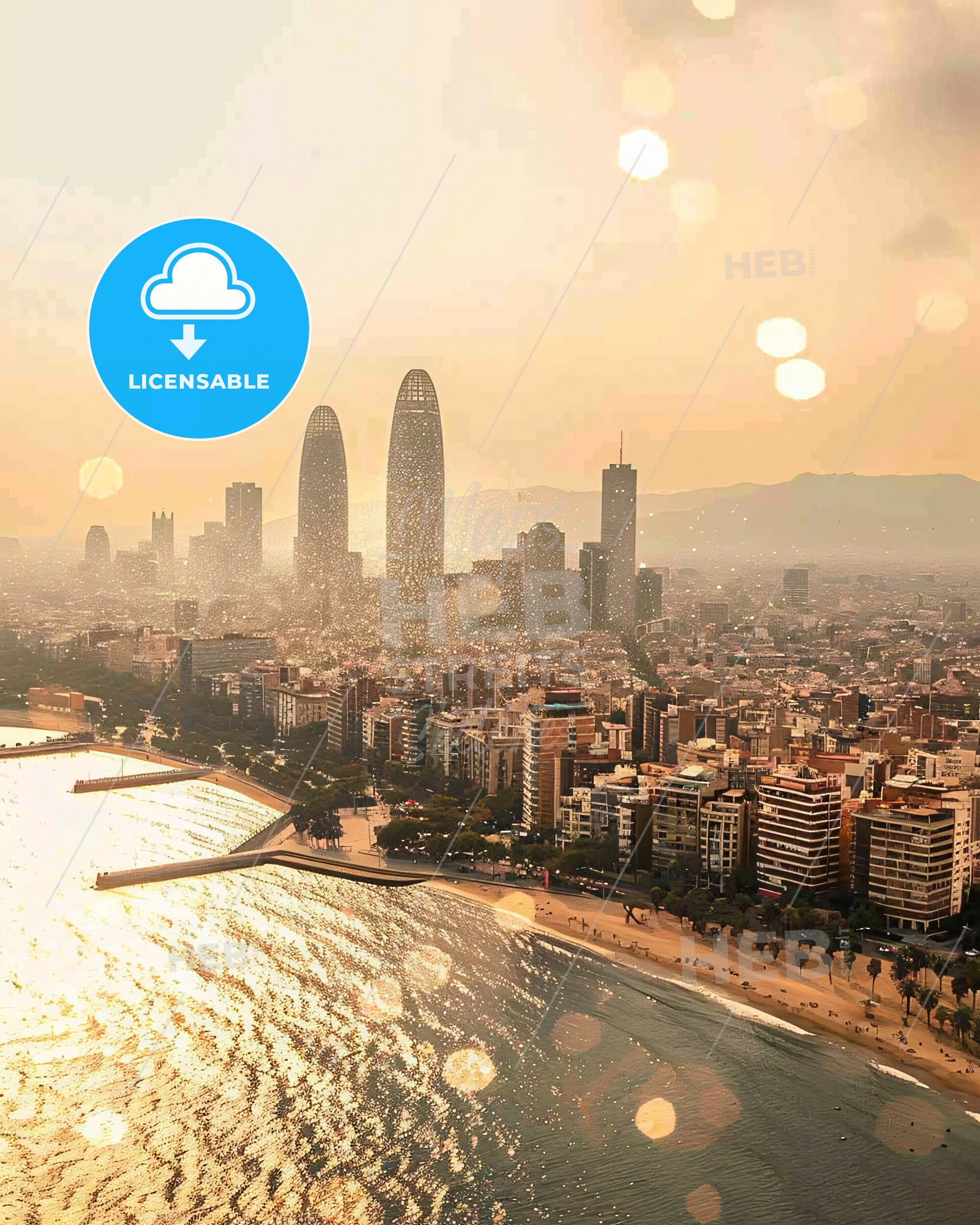 Barcelona Skyline Mosaic Art Poster - A city by the water