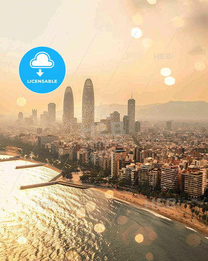 Barcelona Skyline Mosaic Art Poster - A city by the water