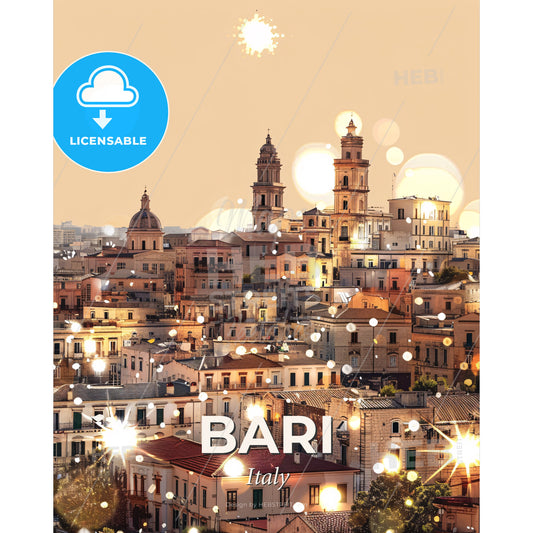 Bari: Double Exposure City Skyline Composite Art - A city with lights and stars - Square format print template