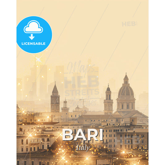 Bari: Double Exposure City Skyline Canvas - A city with many tall buildings - Square format print template