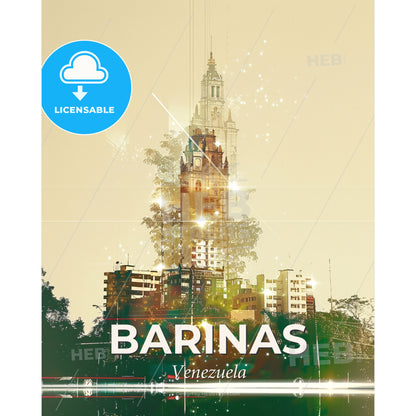 Barinas Venezuela Skyline Composite Art Poster - A tall building with trees and stars - Square format print template