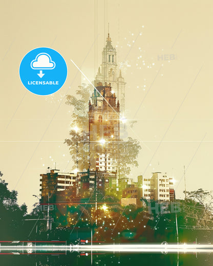 Barinas Venezuela Skyline Composite Art Poster - A tall building with trees and stars