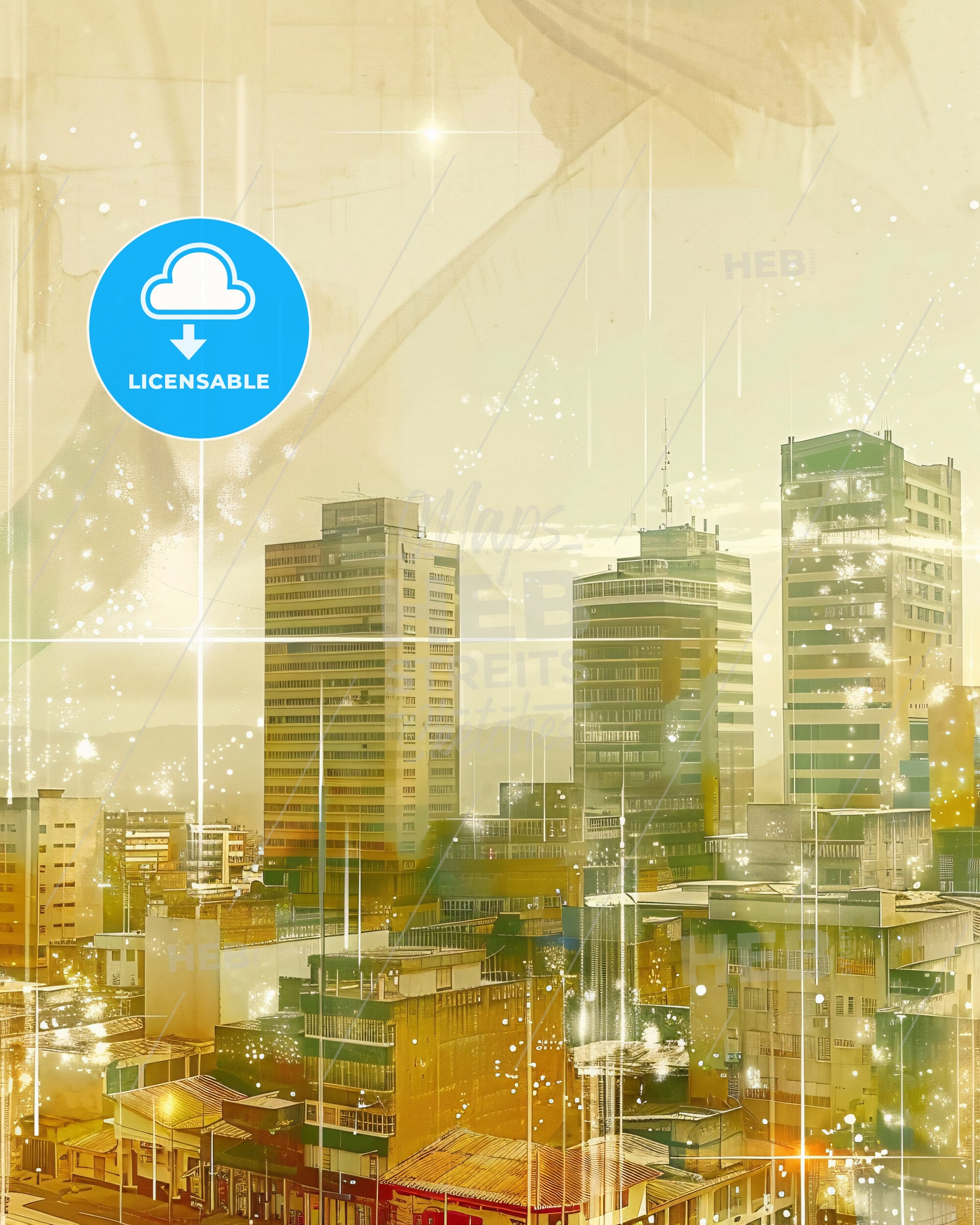 Barinas City Skyline Skylights Sparkle Art Poster - A city with many tall buildings