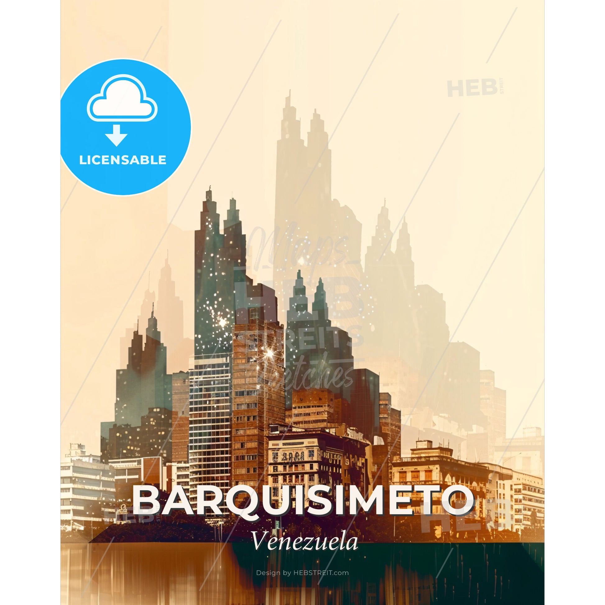 Barquisimeto Skyline Double Exposure Poster Art - Château Frontenac skyline with many tall buildings - Square format print template