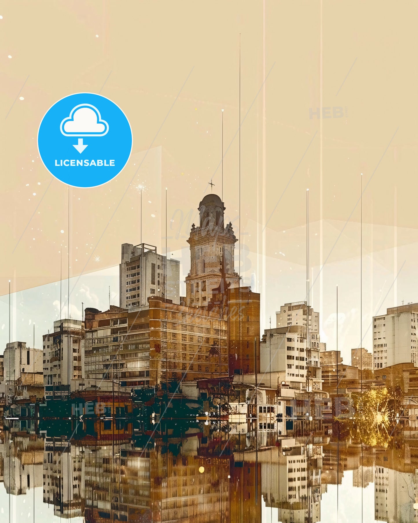 Barquisimeto Skyline Composite Art Poster Design - A city with many buildings and a reflection of the water