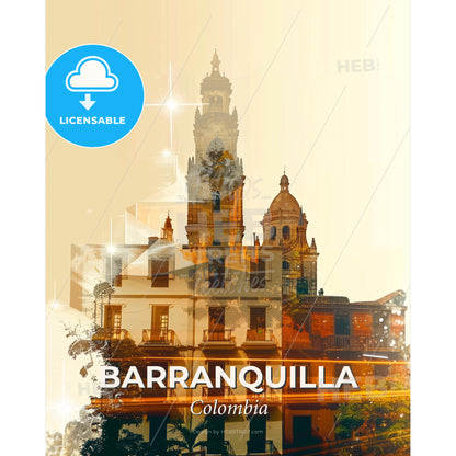 Barranquilla Skyline Double Exposure Poster Art - A building with a tower - Square format print template