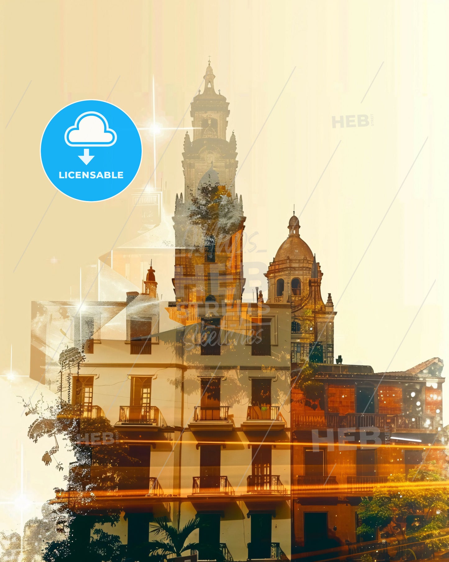 Barranquilla Skyline Double Exposure Poster Art - A building with a tower