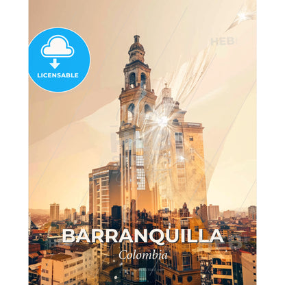Barranquilla City Lights Skyline Art Poster - A city with a tall tower - Square format print template