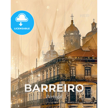 Barreiro: Colorful City Skyline Fantasy Composite - A building with a roof and a building with a tower - Square format print template