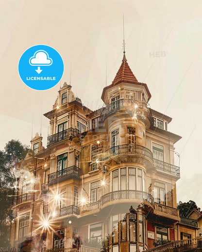 Barreiro Skyline Art: Double Exposure Cityscape Charm - A building with many windows