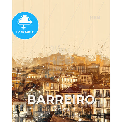 Barreiro: Lively City Skyline Poster Art - A city with many buildings - Square format print template