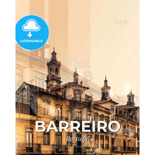 Barreiro Skyline Composite Art Poster - A building with many spires - Square format print template