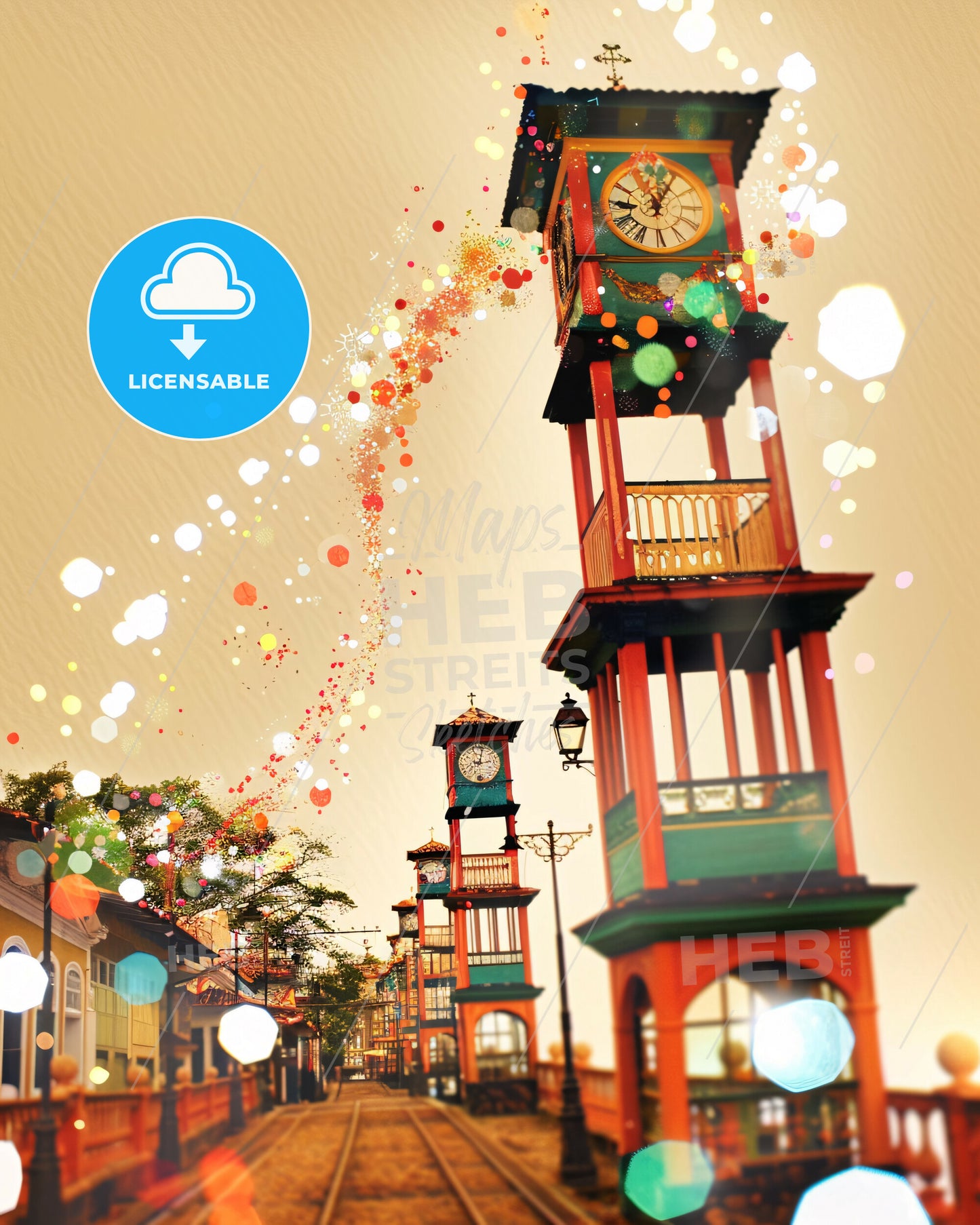 Barueri Skyline City Glow Iconic Artwork - A clock tower with a balcony and a balcony