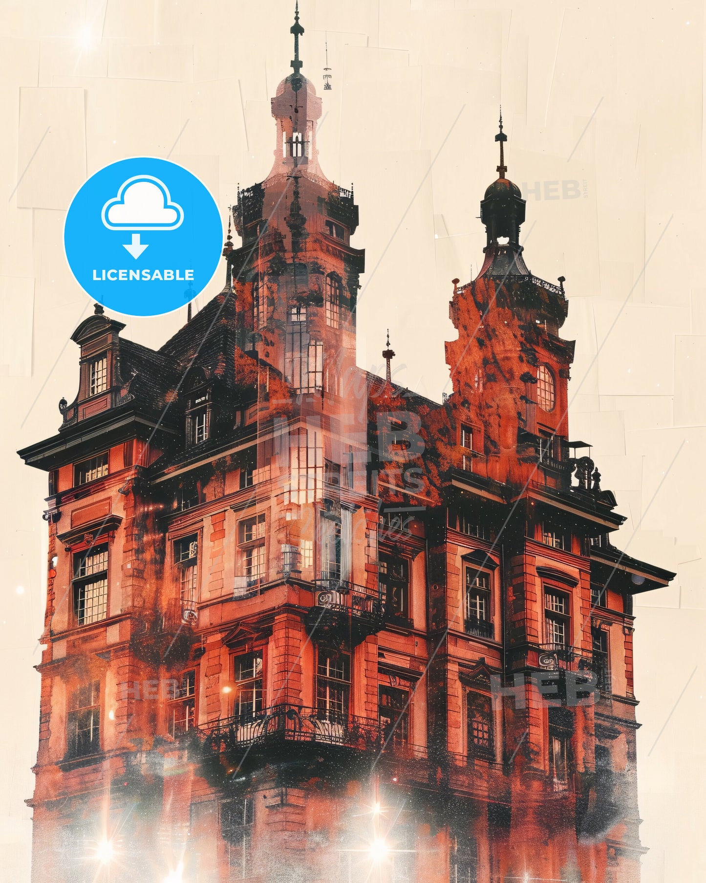 Basel City Skyline Iconic Double Exposure Poster - A building with towers and spires