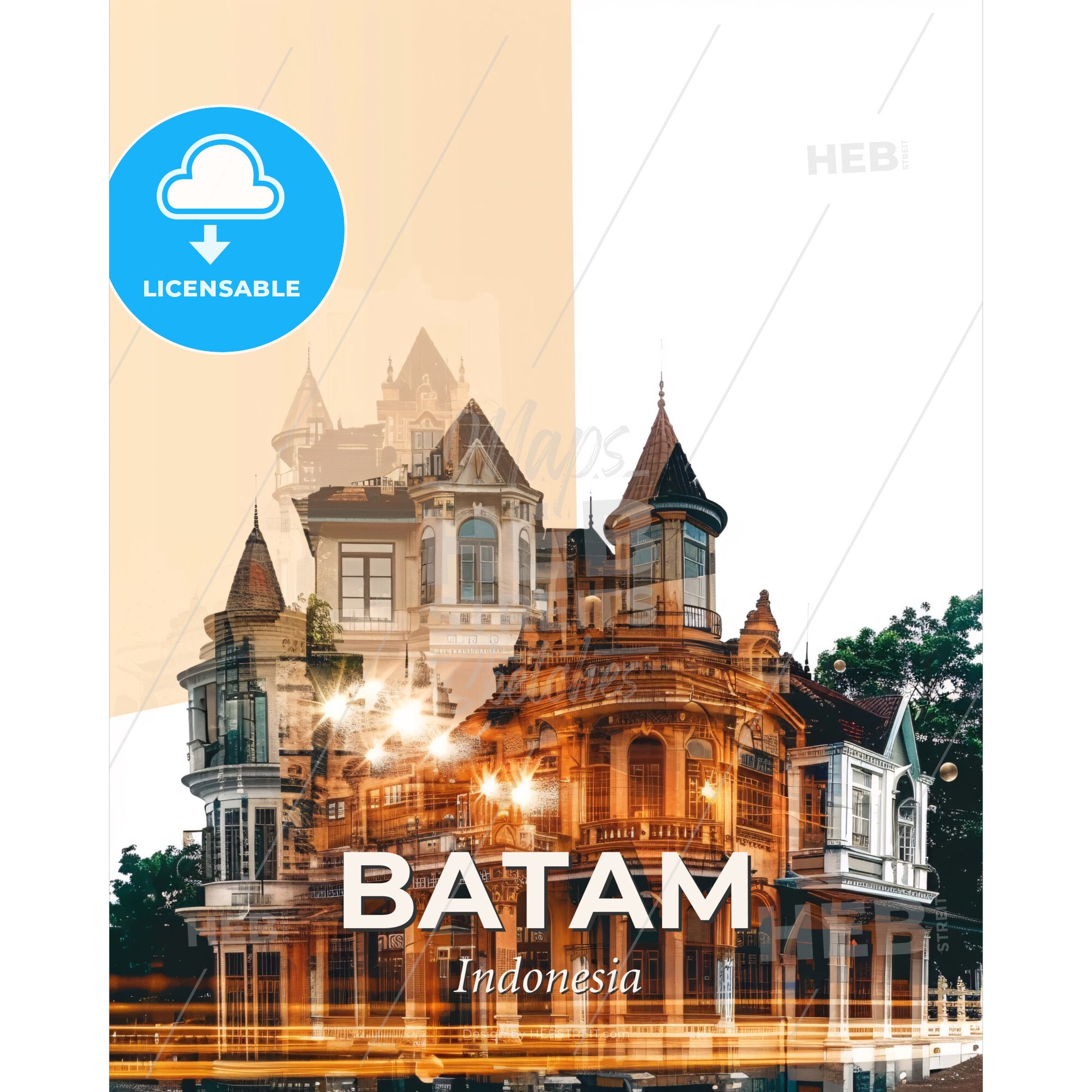 Batam Indonesia Skyline Sparkle Art Print - A double exposure of a building - Square format print template