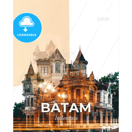 Batam Indonesia Skyline Sparkle Art Print - A double exposure of a building - Square format print template