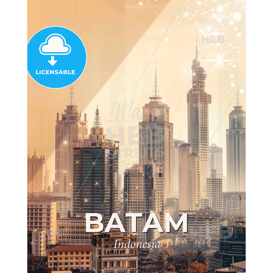 Batam Indonesia City Skyline Art Composite - A city skyline with many tall buildings - Square format print template