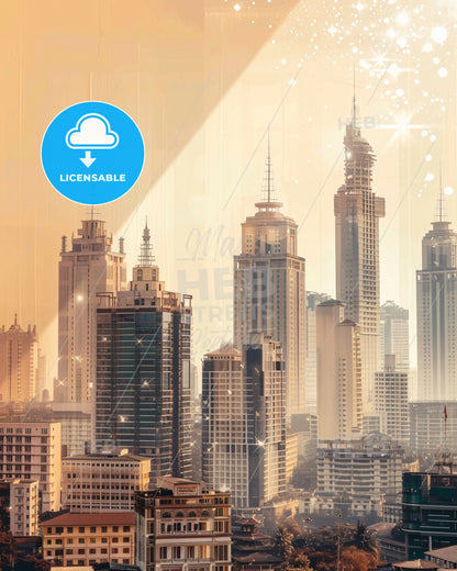 Batam Indonesia City Skyline Art Composite - A city skyline with many tall buildings