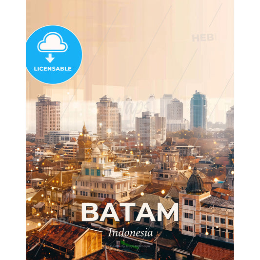 Batam Skyline Double Exposure Artwork - A city with many buildings - Square format print template