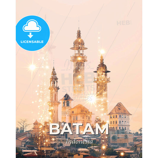 Batam Skyline: Double Exposure Art Composite - A city with towers and towers - Square format print template