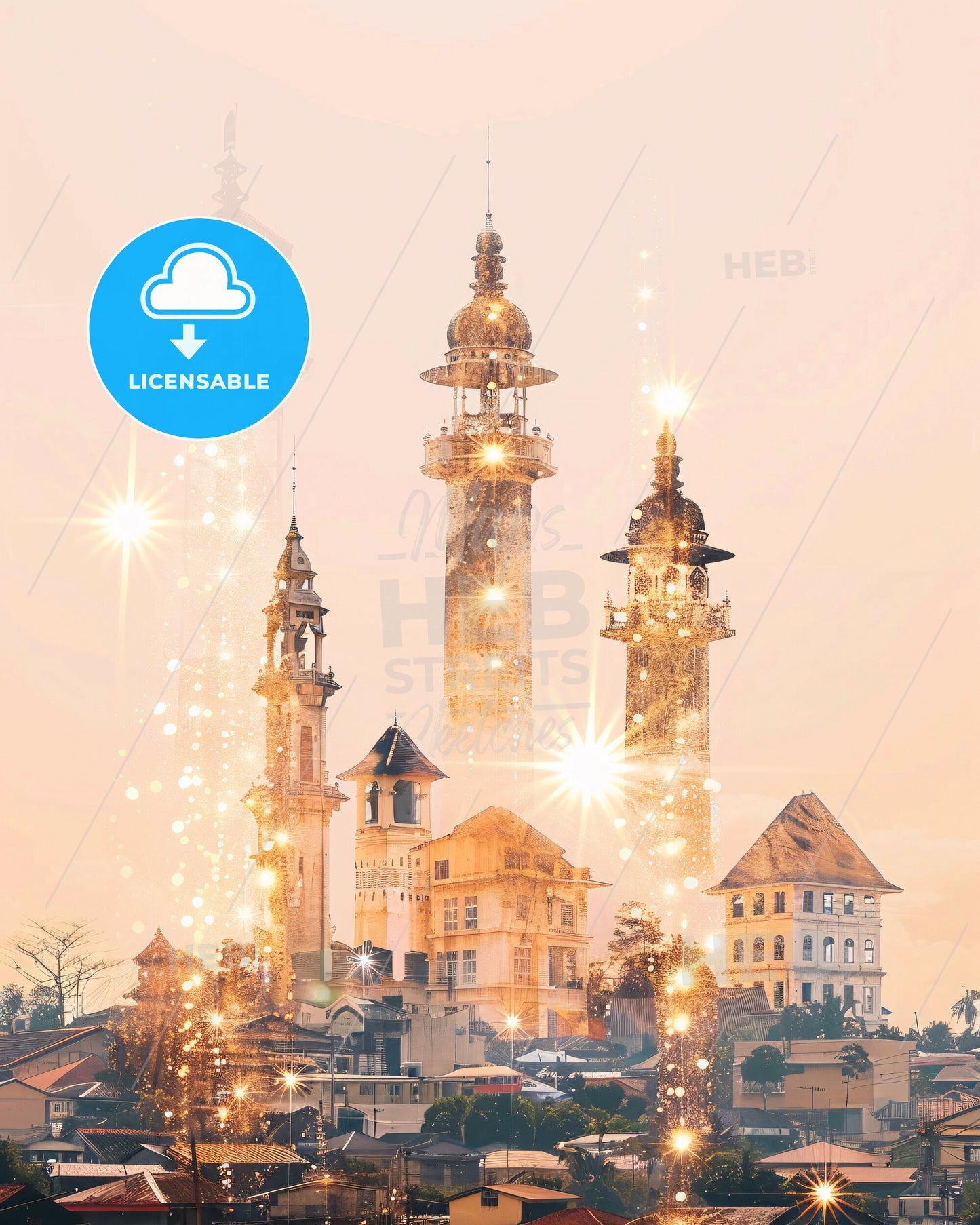 Batam Skyline: Double Exposure Art Composite - A city with towers and towers