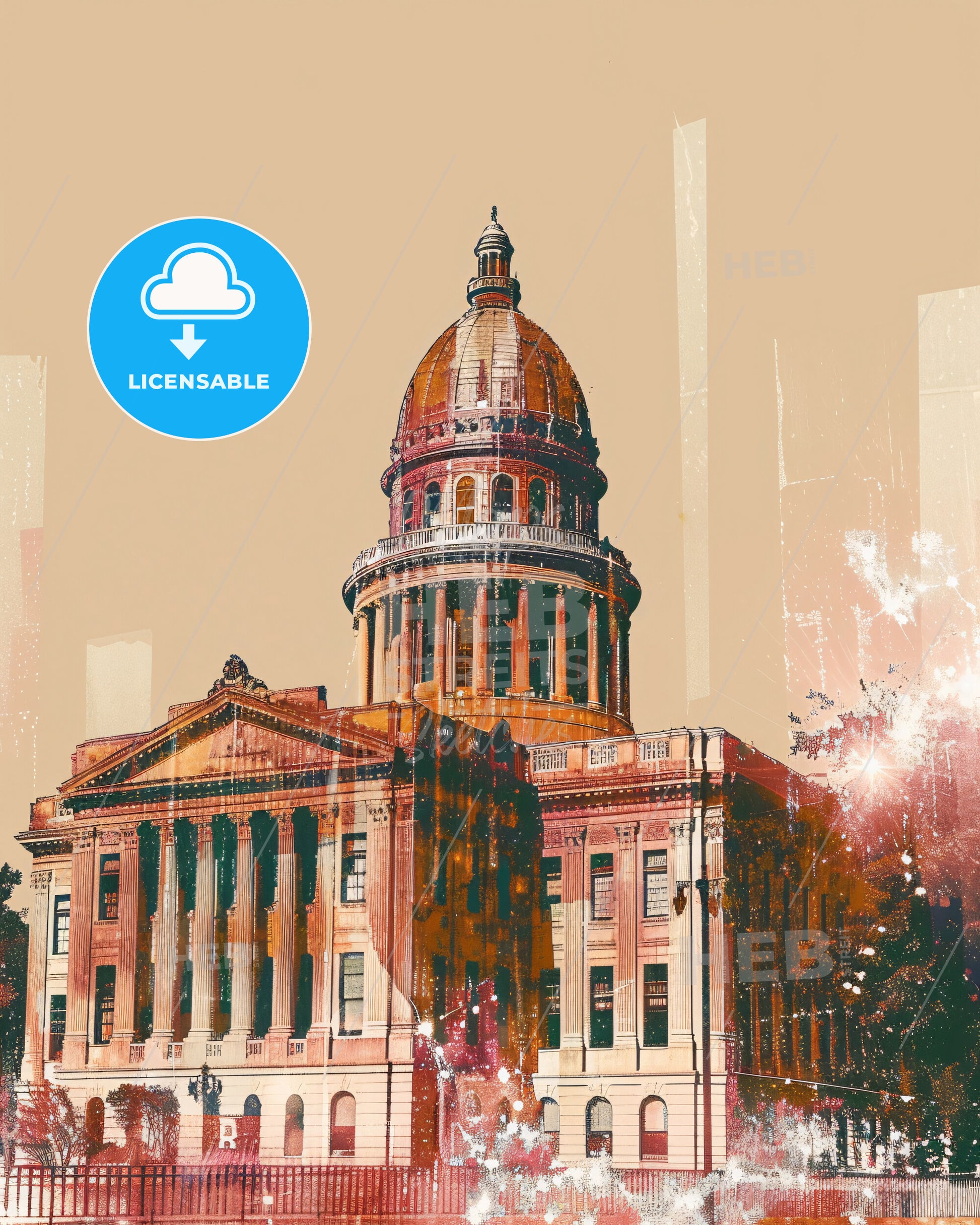 Baton Rouge City Skyline Double Exposure Poster - A large building with a dome