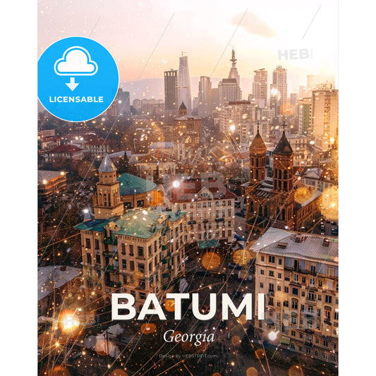 Batumi Skyline Local Architecture Composite Poster Art - A city with many buildings and snow - Square format print template