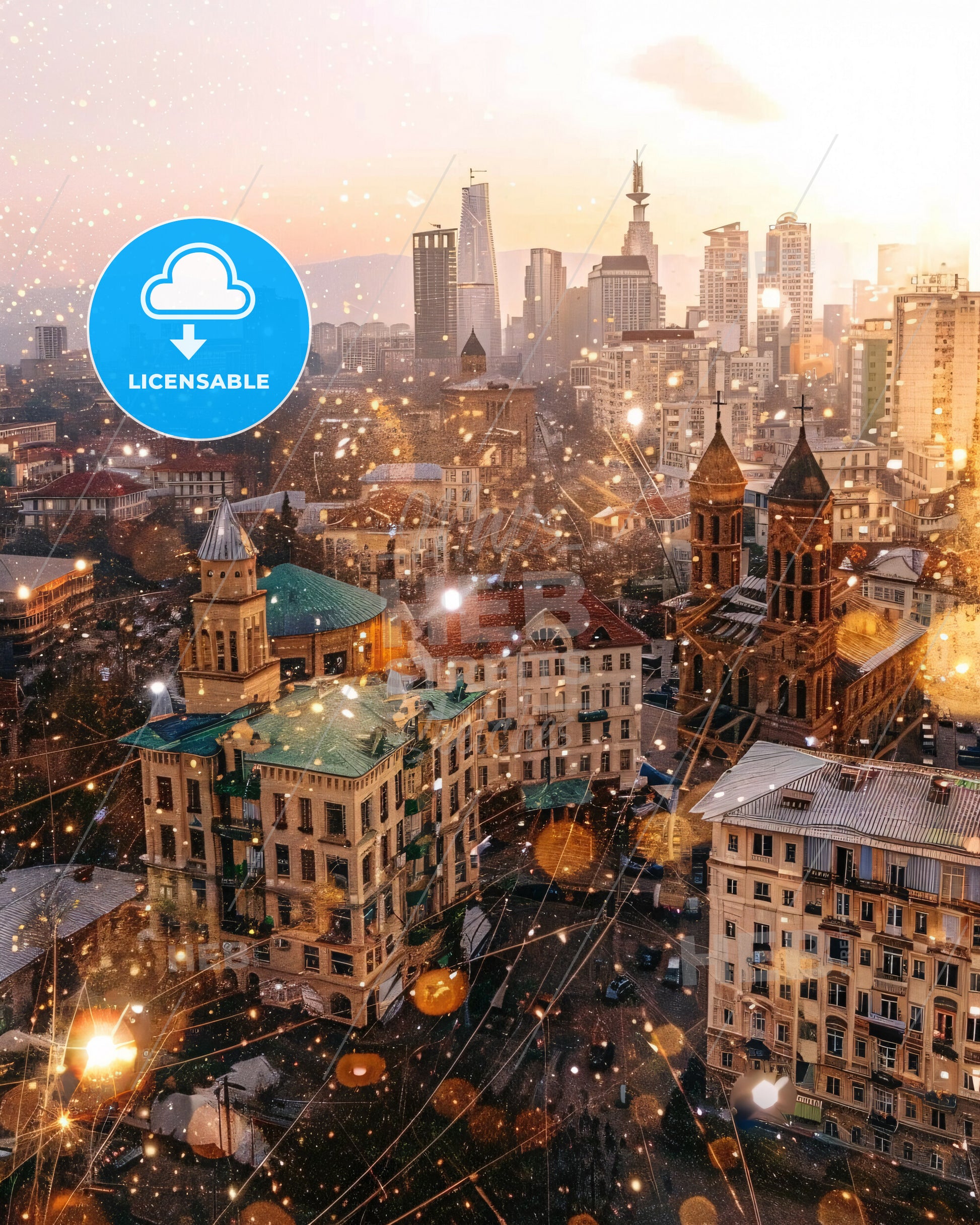 Batumi Skyline Local Architecture Composite Poster Art - A city with many buildings and snow