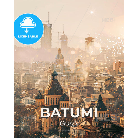 Batumi, Georgia: Local Architecture Under a Night Sky - A city with many buildings - Square format print template