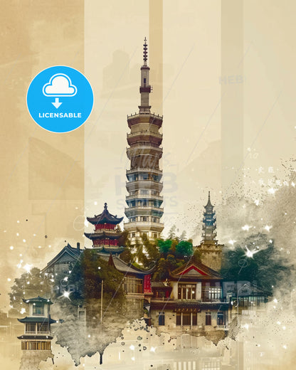 Bazhong: Cityscape Art with Local Soul - A building with a tall tower