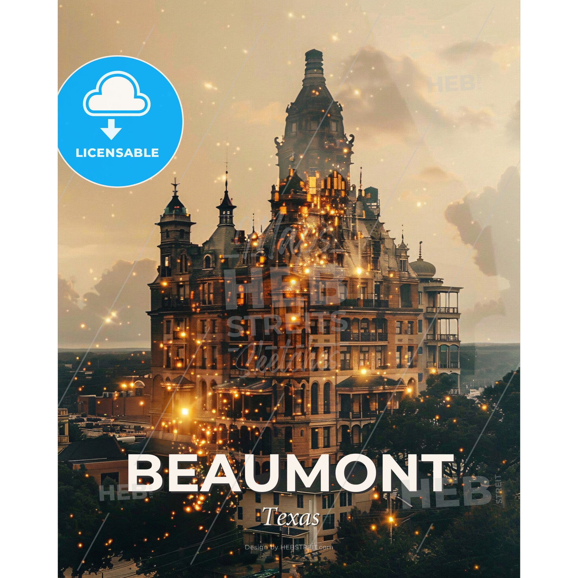 Beaumont Texas Skyline Architecture Composite Poster - A large building with many windows and a tower - Square format print template