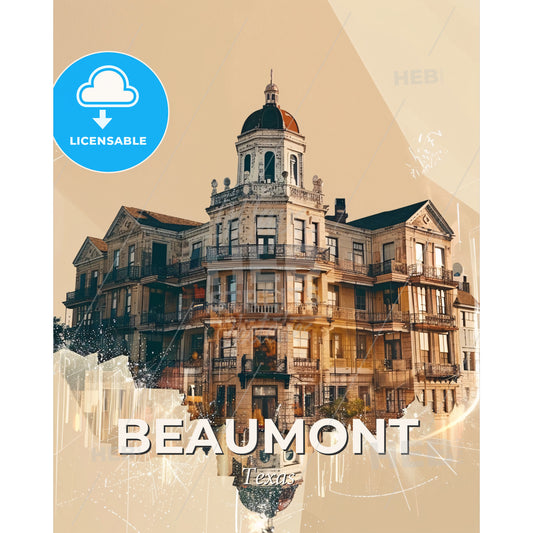 Beaumont Cityscape Skyline Bright Beige Poster - A building with a dome on top - Square format print template
