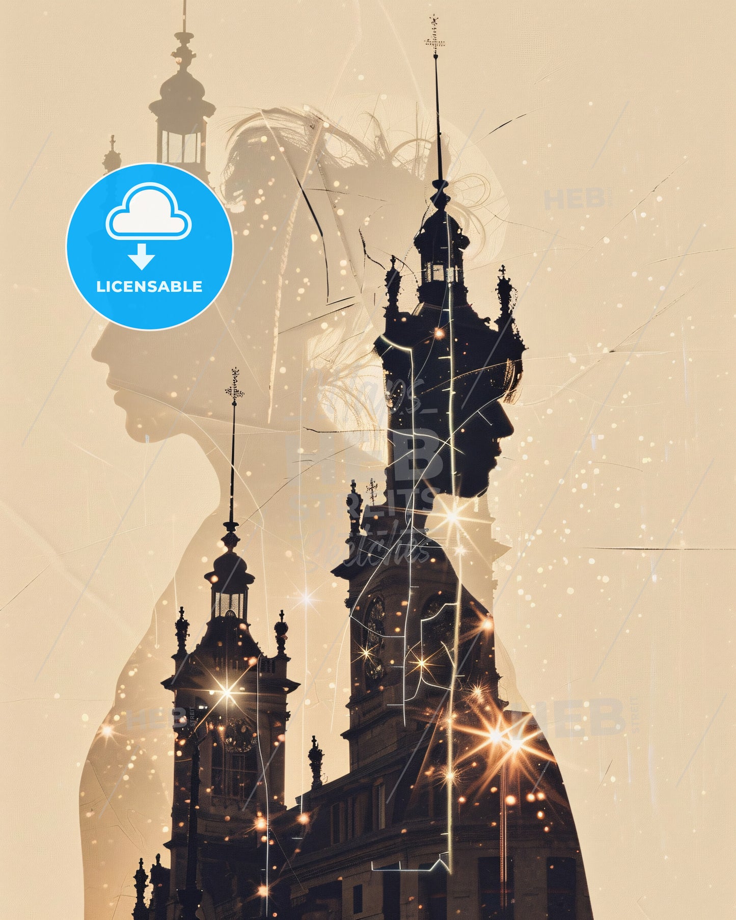 Beauvais Skyline Composite Art Poster - A silhouette of a woman and a building