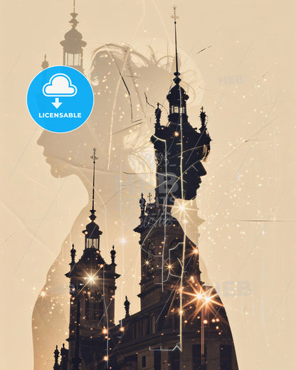 Beauvais Skyline Composite Art Poster - A silhouette of a woman and a building