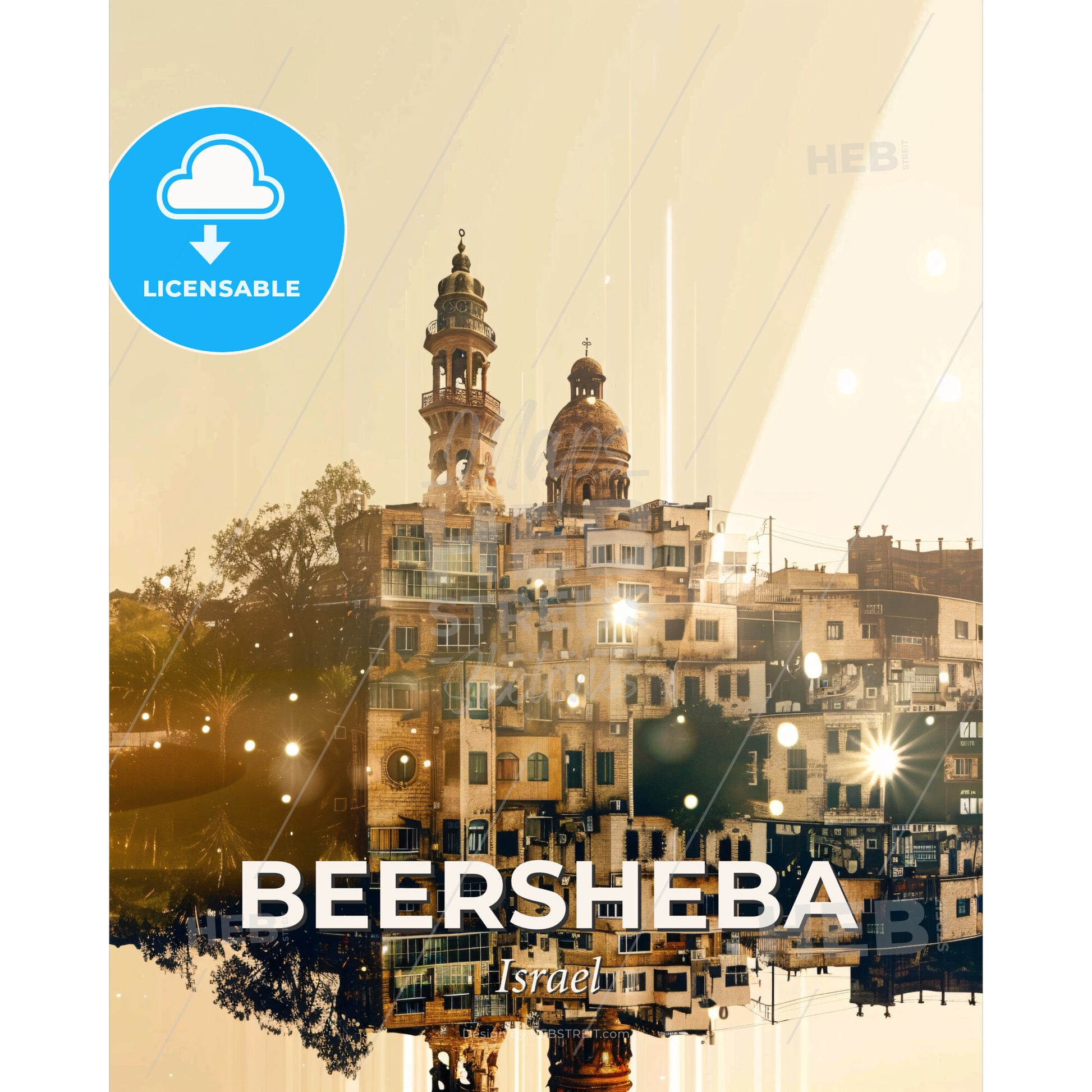 Beersheba: City Lights and Ancient Treasures - A building with towers and trees in the background - Square format print template